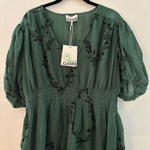 GANNI Green Floral Mini Dress